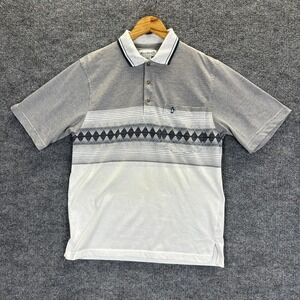 Vintage Munsingwear Shirt Mens Medium Gray White Polo Geometric Stripe Penguin